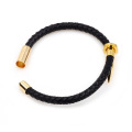 Anti-fatigue Black Stainless Steel Jewelry Accessories Women Vintage Nail Leather Bracelet